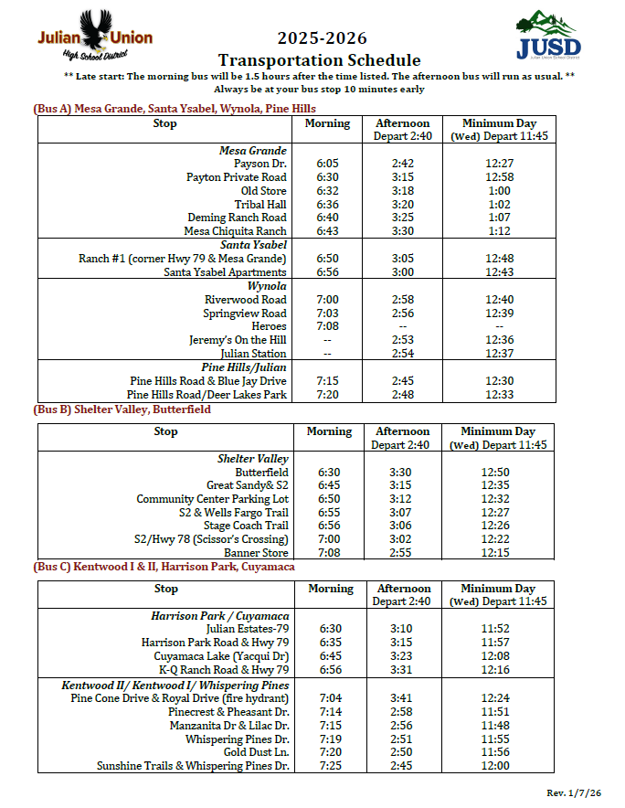 25-26 Bus Schedule